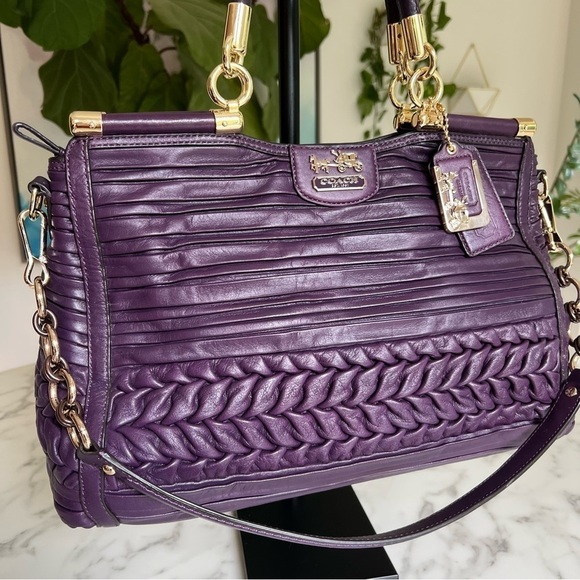 NWT Coach Madison Caroline Satchel in Pleated Gathered Leather Aubergine 19848 - Picture 2 of 16